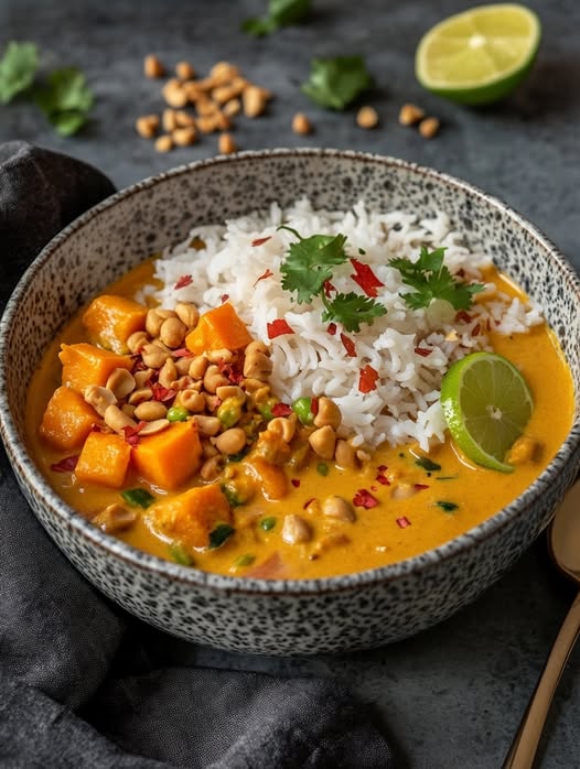 Schnelles Erdnuss-Curry mit Süßkartoffel